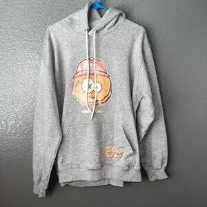 Johnny Biscuits Graphic Hoodie Sweatshirt Gray Pullover Kangaroo Pocket.